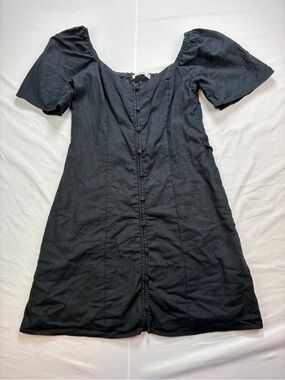 Abercrombie & Fitch Black Button-Front Puff Sleeve Sweetheart NecklineMini Dress